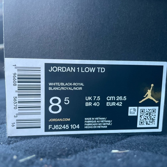 Jordan 1 Low TD Cleats Size 8.5 White/Black/Royal Blue - Picture 2 of 2